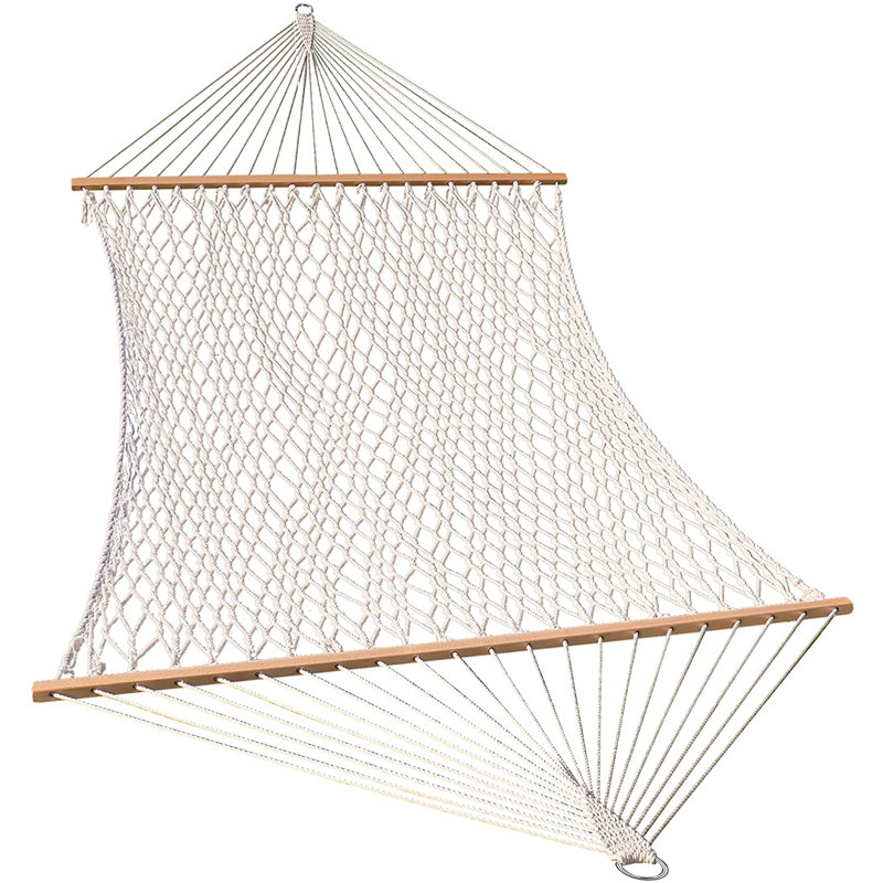 Dakota Fields Lazy Daze Hammocks Cotton Rope Double Hammock With Wood Spreader Chains And Hooks For Two Person 450 Pounds Capacity Natural Reviews Wayfair